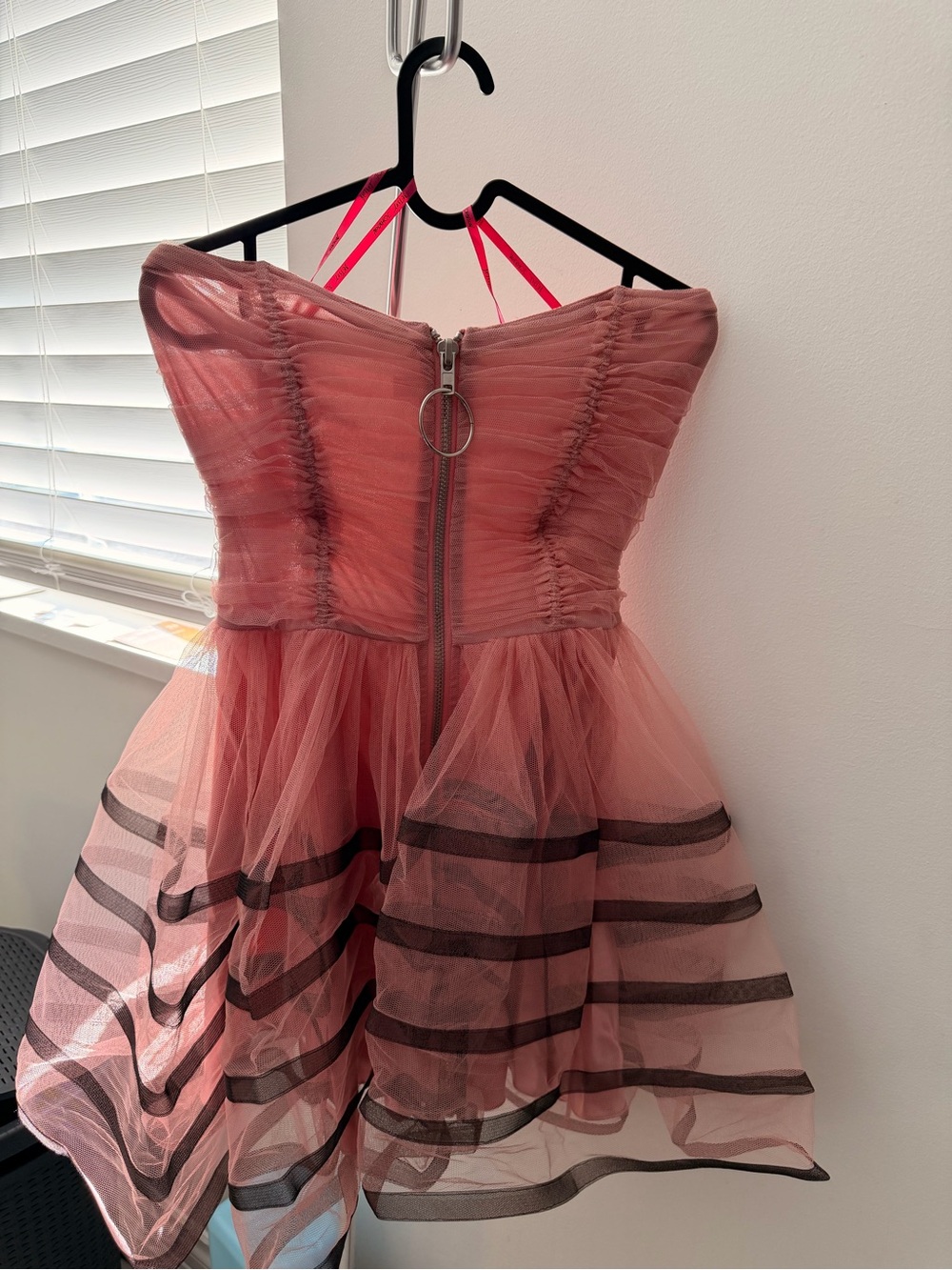 Betsey Johnson Rose Pink Tulle Party Dress with Black Trim